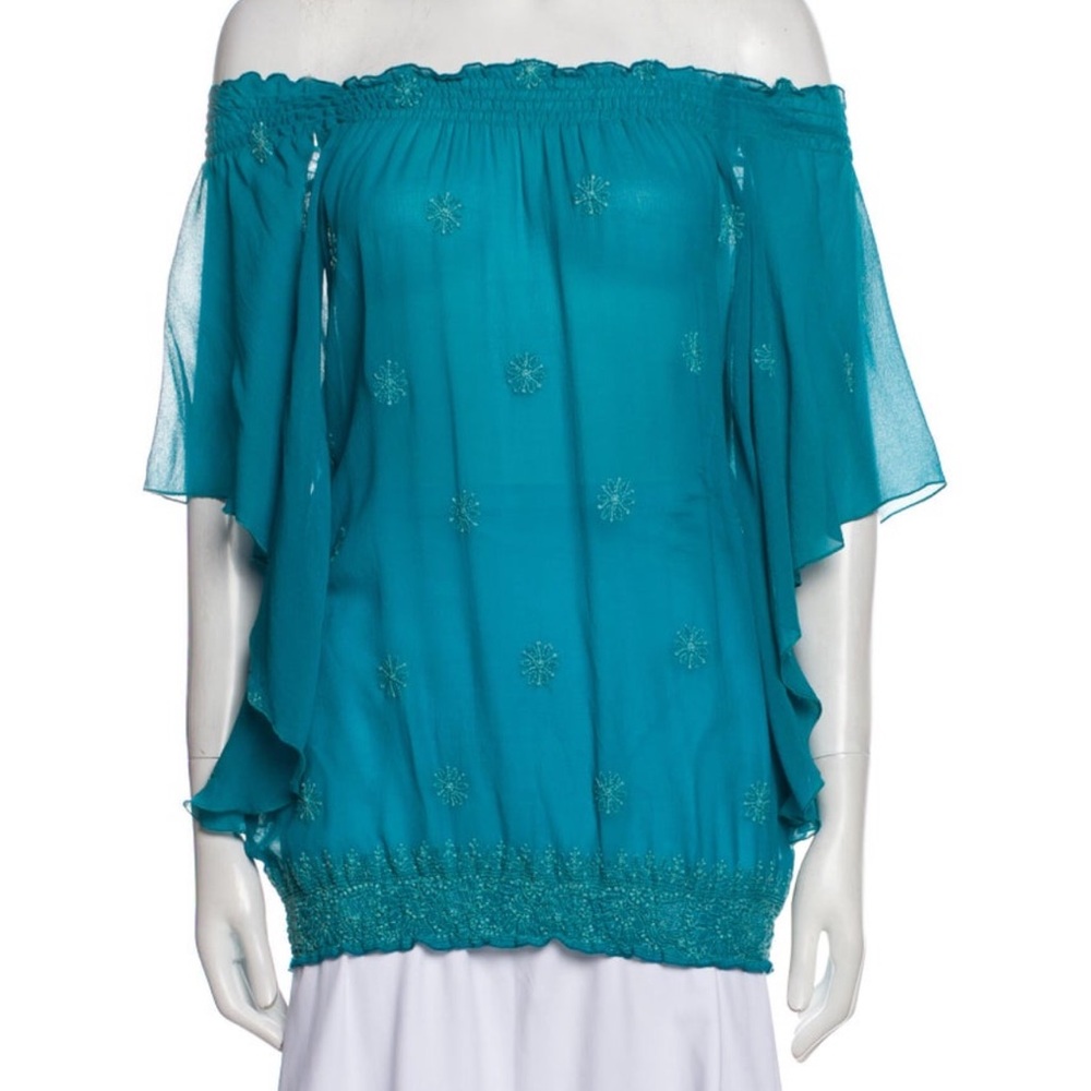 Chic Teal Off-Shoulder Blouse